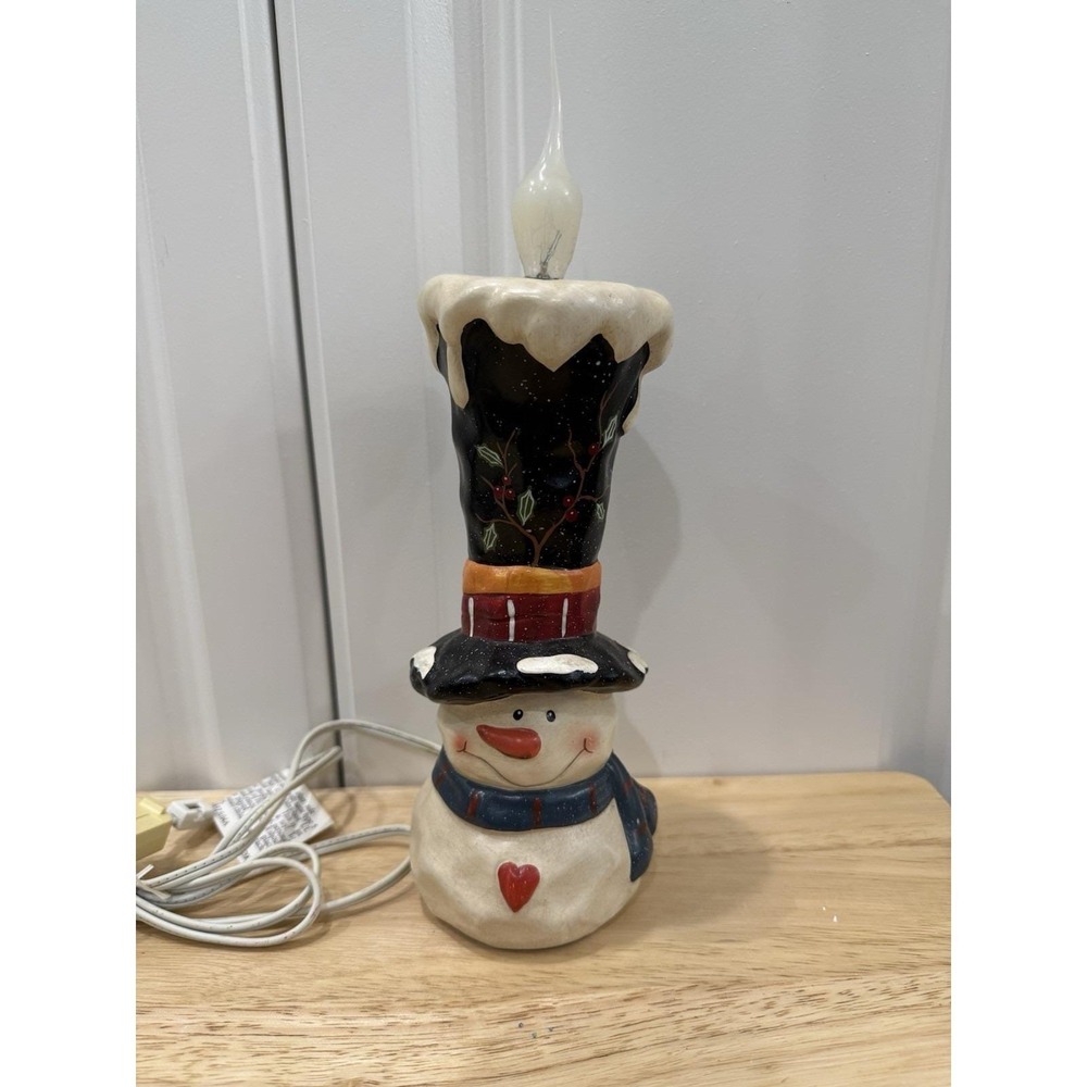 RARE VINTAGE TING SHEN CHRISTMAS SNOWMAN LIGHT UP CERAMIC LAMP PLUG IN LIGHT
